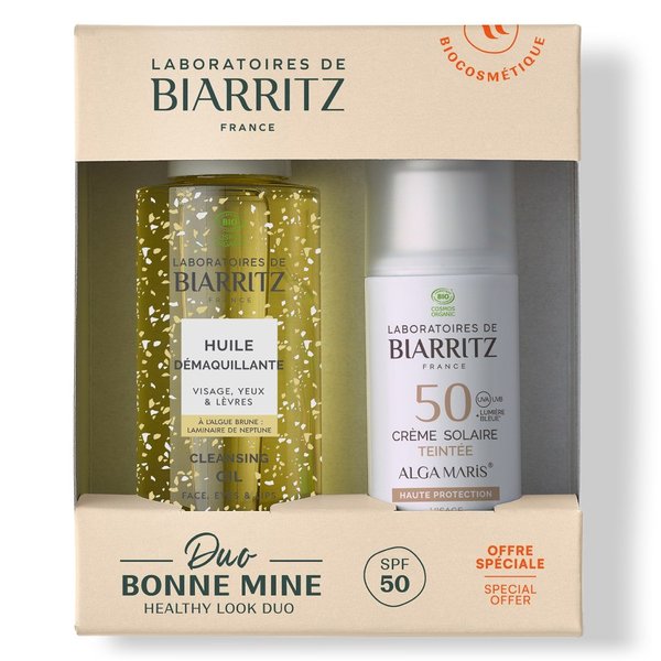 Biarritz BIO, set za zaščito pred soncem in čiščenje kože - bež - ZF50 (50 ml + 100 ml) 
